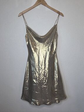 ZARA Gold Metallic Slip Dress Chain Strap Cowl Neck Y2K Style Party Mini